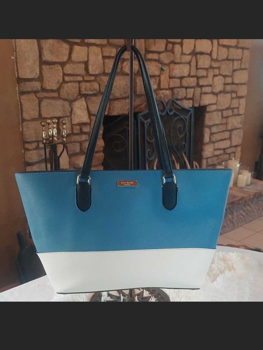 kate spade Blue and White Two-Tone Tote Bag